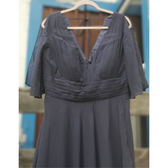 NWT Chiffon Ruched Asymmetrical Bride/Groom Mother Formal Gown Dusky Purple 16 - Picture 2 of 11